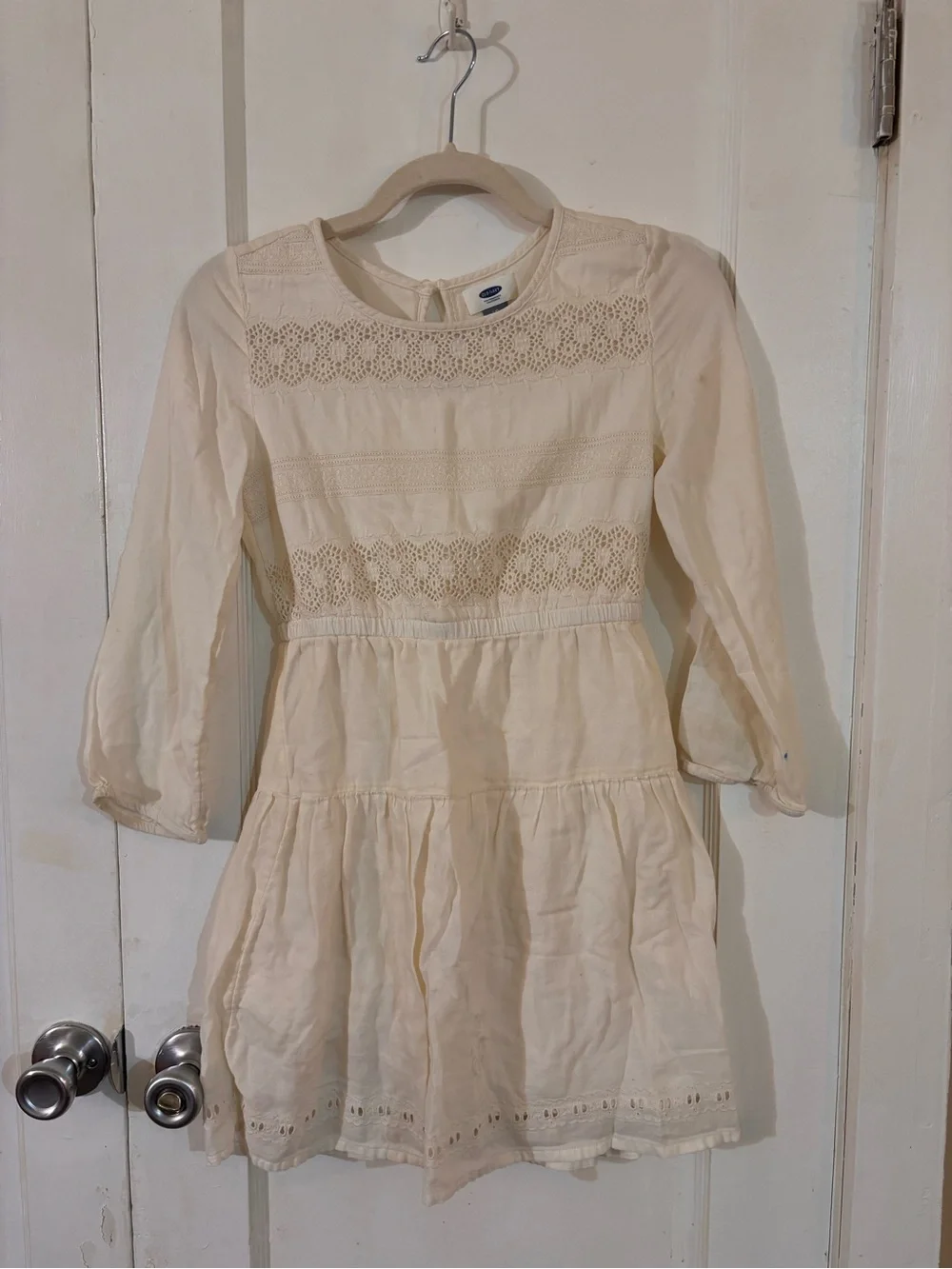 Old Navy Cream Lace-Trim Girls Dress with Tiered Skirt